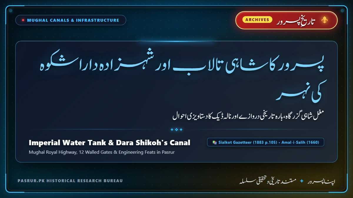 پسرور کا شاہی تالاب اور شہزادہ داراشکوہ کی نہر: مغل شاہی گزرگاہ، بارہ تاریخی دروازے اور نالہ ڈیک کا دستاویزی احوال