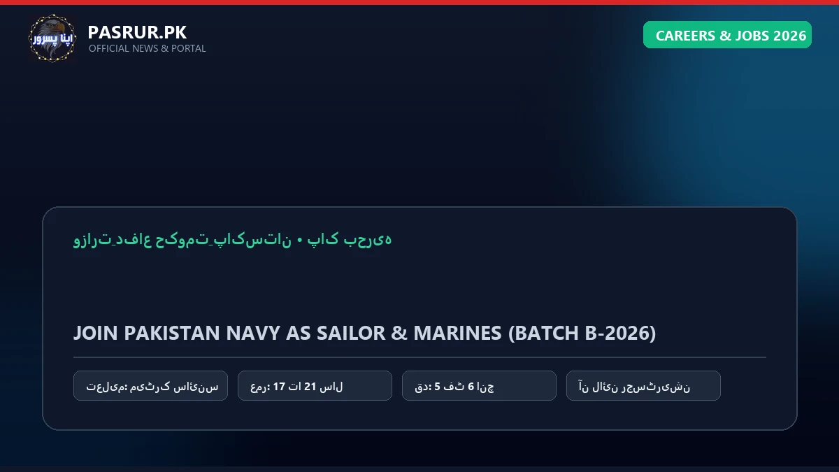 پاک بحریہ میں بطور سیلر اور میرین شمولیت کے شاندار مواقع 2026